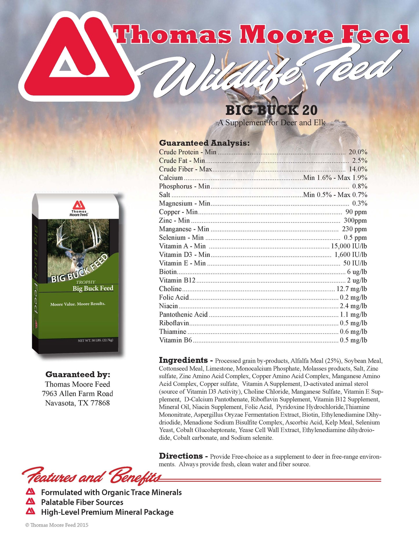 20% DEER PROTEIN PELLETS BIG BUCK 50# - THOMAS MOORE FEED