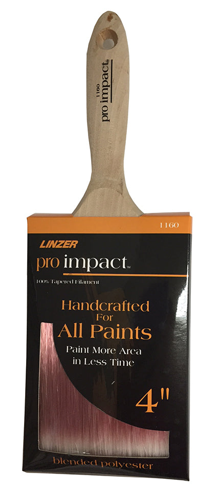 Linzer 1160-4 Pro Impact 4 Inch Tapered Blended Polyester Varnish & Wall Brush