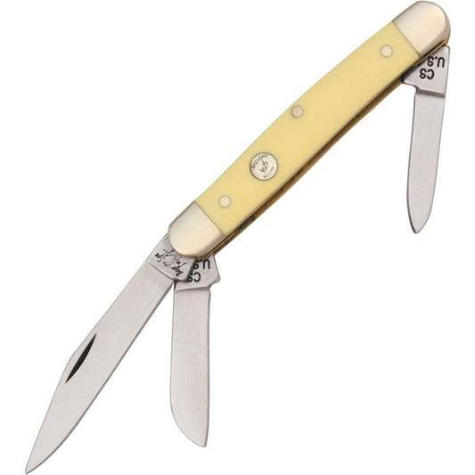 Bear & Son C318 Med Stockman Folding Pocket Knife with Yellow Delrin Handle