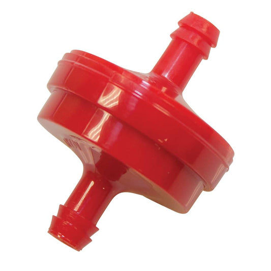 Fuel Filter, Round In-line, For 1/4" Fuel Line. 150 Micron Element. Fits Briggs & Stratton. For Engines Without Fuel Pumps