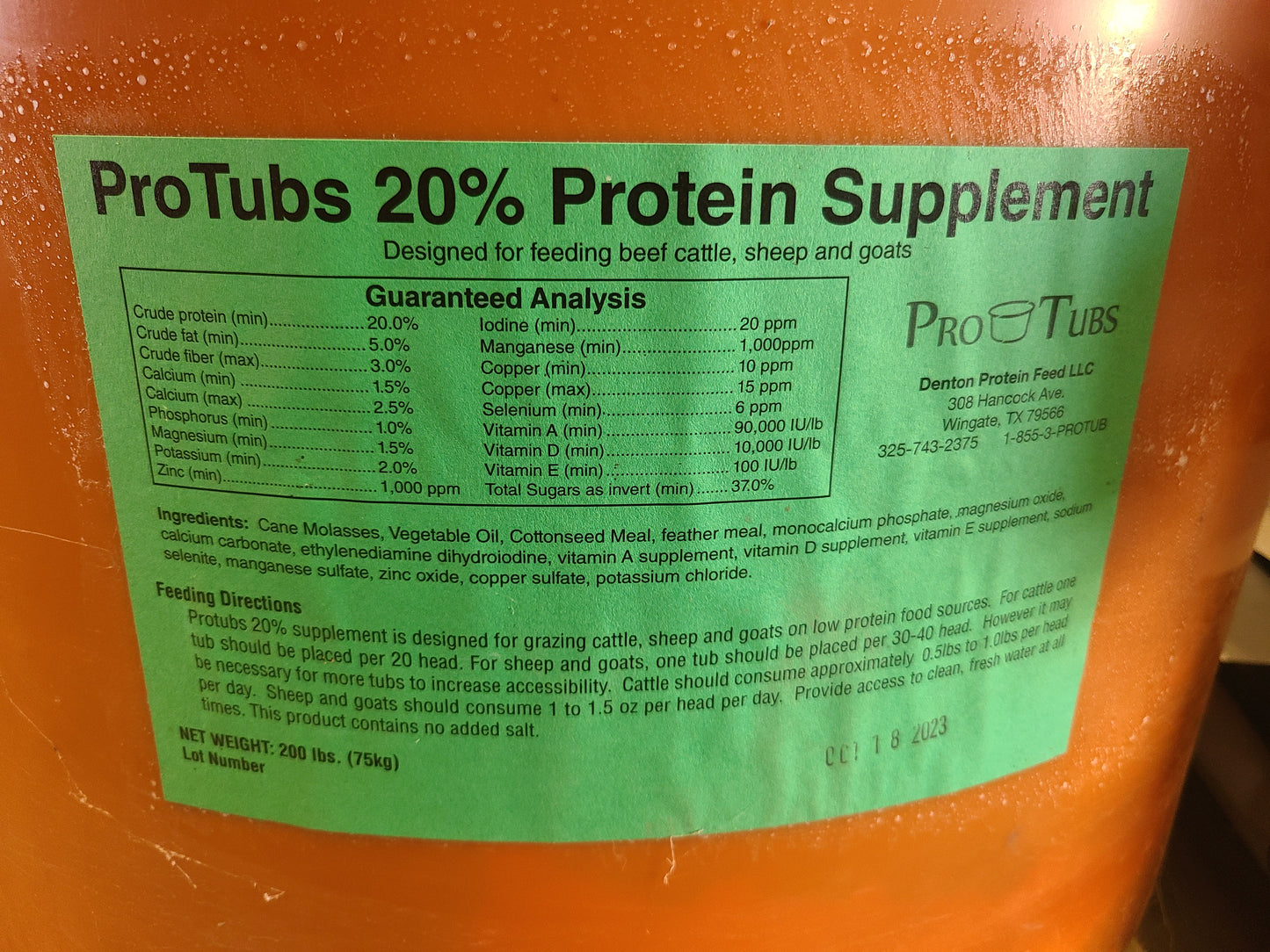 Low consumption Live Stock Protein Pro Tub 20%NP 200#