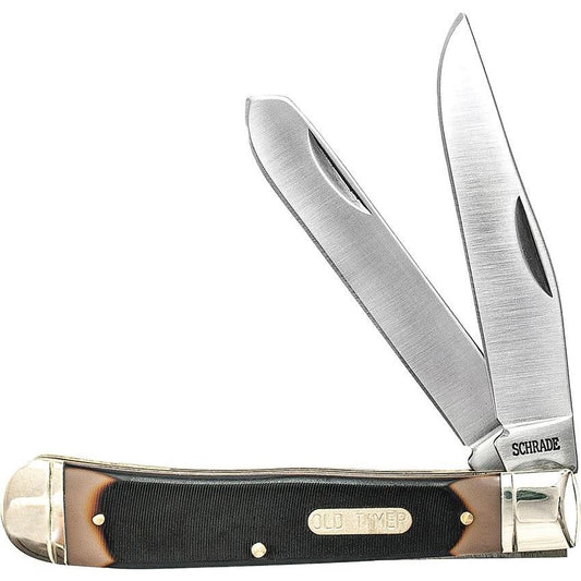 Schrade 296OT Old Timer Trapper Sawcut Folding Pocket Knife with Brown Handle