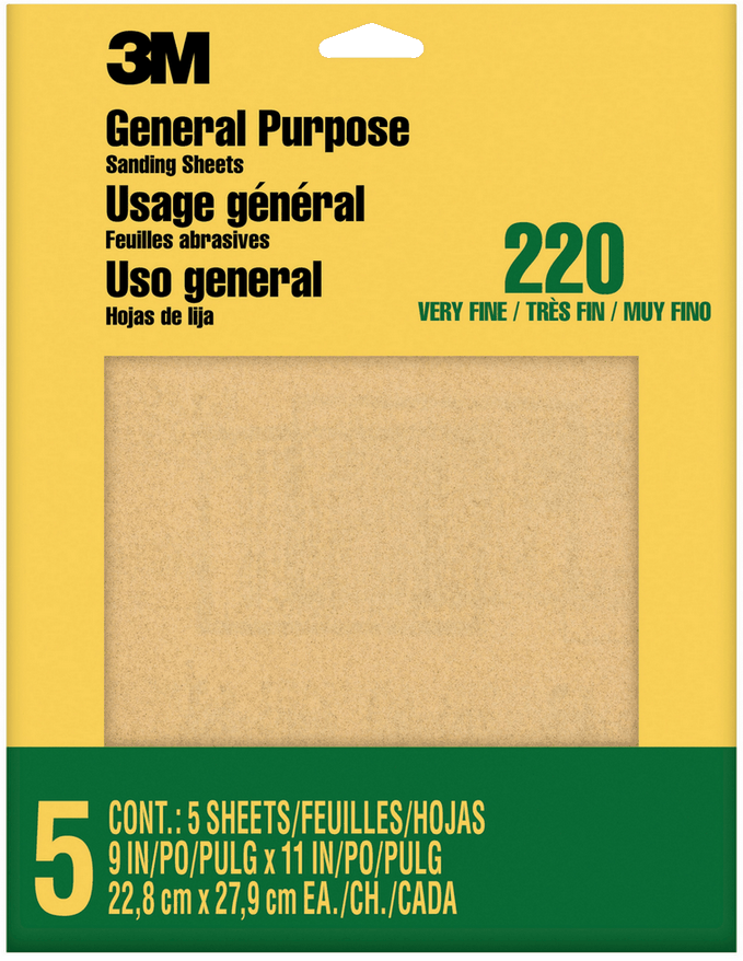 3M 9000NA Sand Blaster Aluminum Oxide Sandpaper Sheets, 220 Grit, 9 Inch By 11 Inch, 5 Pack