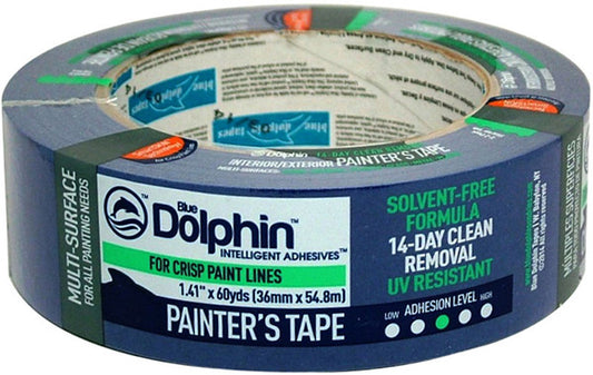 Blue Dolphin TP BDT 0150 Painter\'s Tape 1.41" W X 60 yd L Blue Medium Strength Painter's Tape Blue