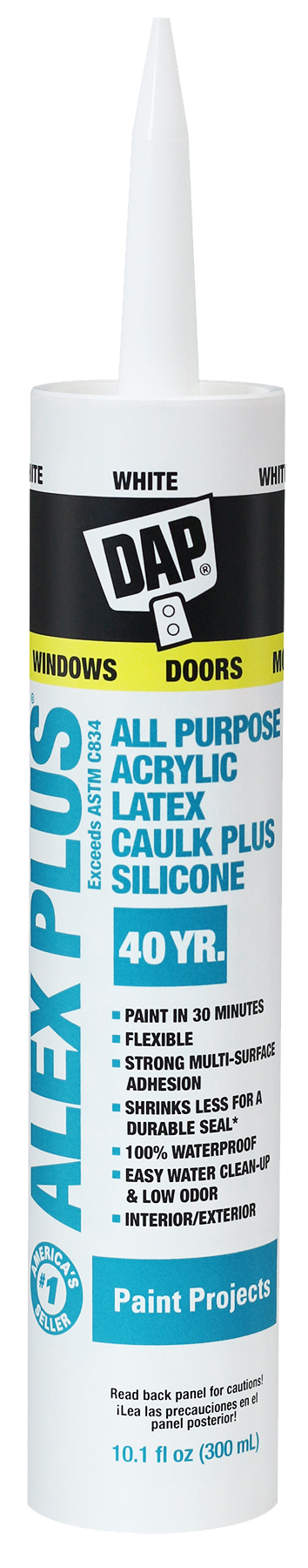 DAP Alex Plus 10.1 oz. White Acrylic Latex Caulk Plus Silicone