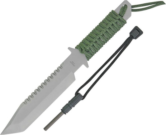 Survivor HK-106280 Fixed Blade Outdoor Knife, Tanto Blade, Green Cord-Wrapped Handle, 11-Inch Overall