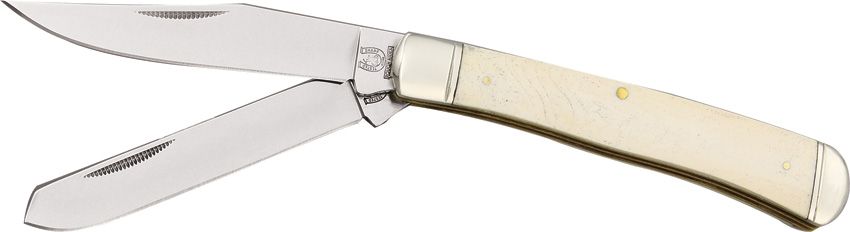 Rough Ryder Trapper Folding Knife White Smooth Bone