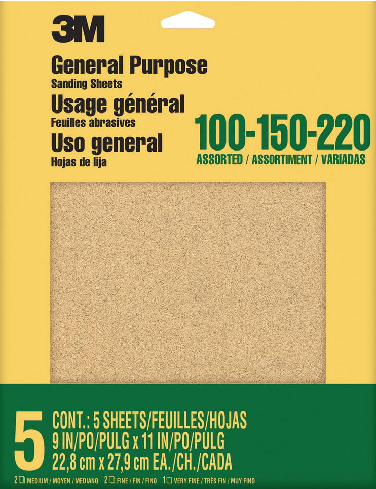 3M 9005NA Sand Blaster Aluminum Oxide Sandpaper Sheets, Assorted Grit, 9 Inch By 11 Inch, 5 Pack