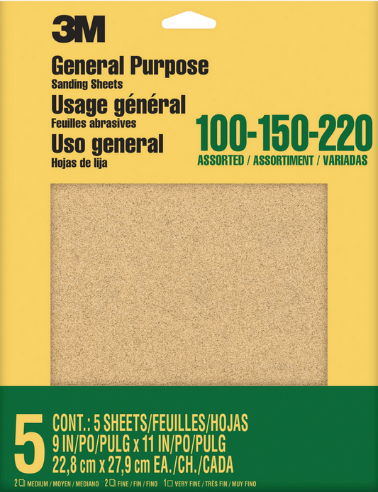 3M 9005NA Sand Blaster Aluminum Oxide Sandpaper Sheets, Assorted Grit, 9 Inch By 11 Inch, 5 Pack