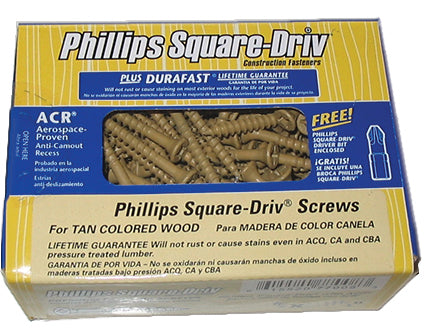 SCREW PHIL SQ 9X3" P55040-TAN