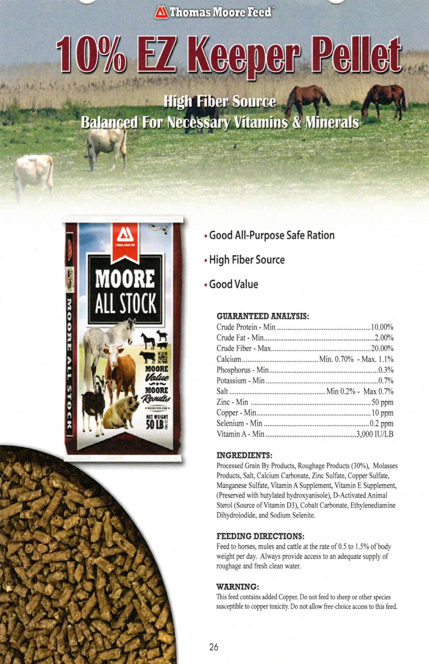 10% EASY KEEPER PELLETS ALL STOCK  50# - THOMAS MOORE