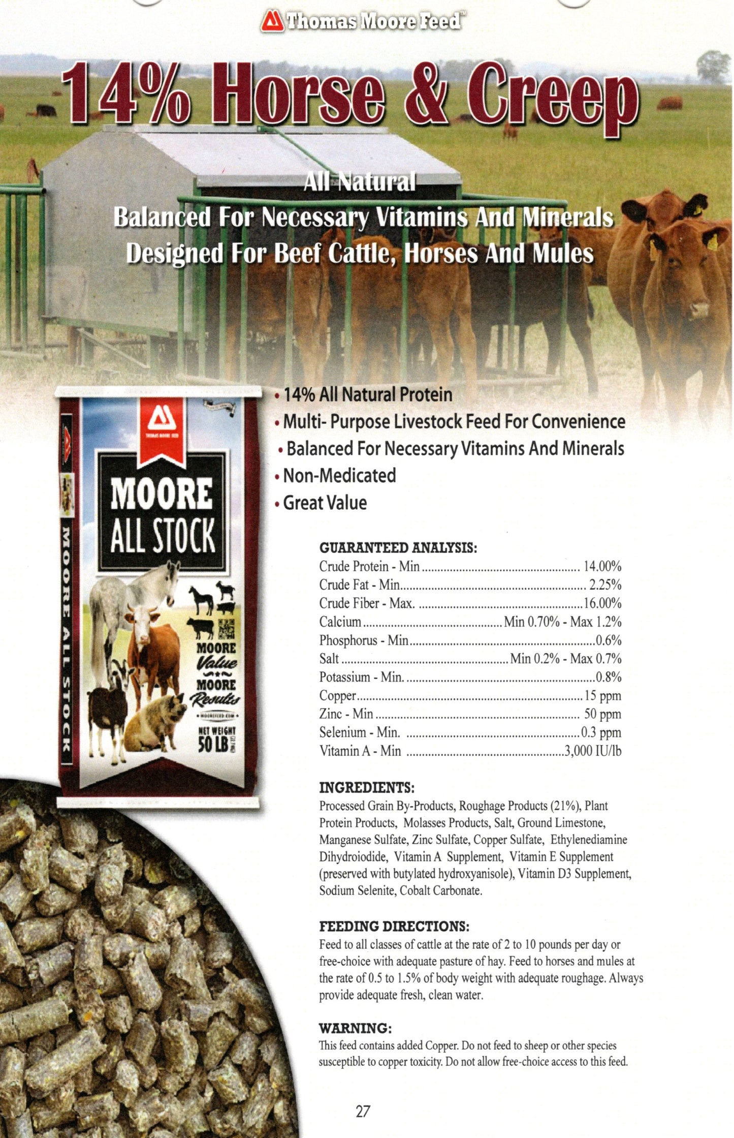 HORSE & CATTLE 14% CREEP PELLET 50# - THOMAS MOORE FEED