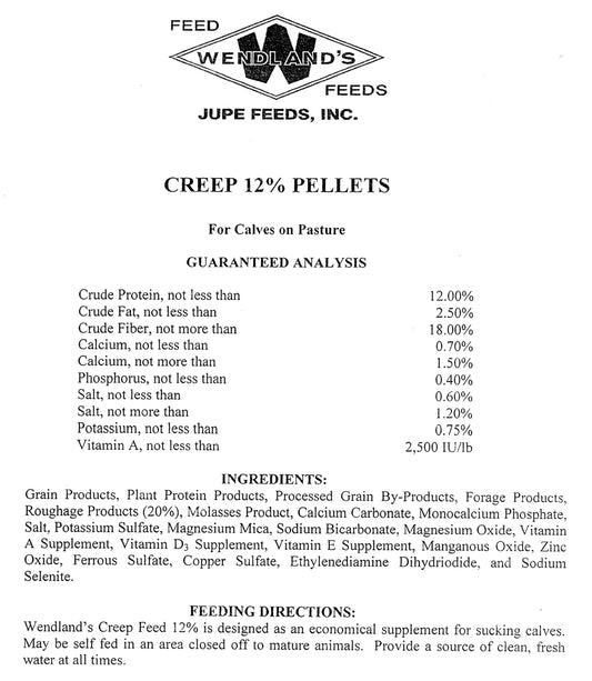 CATTLE CREEP 12% NON-MED 3/8" PELLET 50# - WENDLAND'S FEED