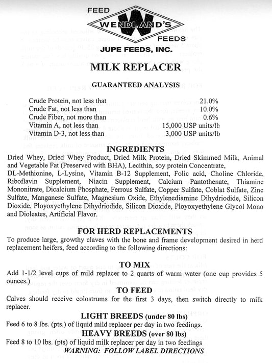 MILK REPLACER POWDER CALF 25#- WENDLAND'S FEED