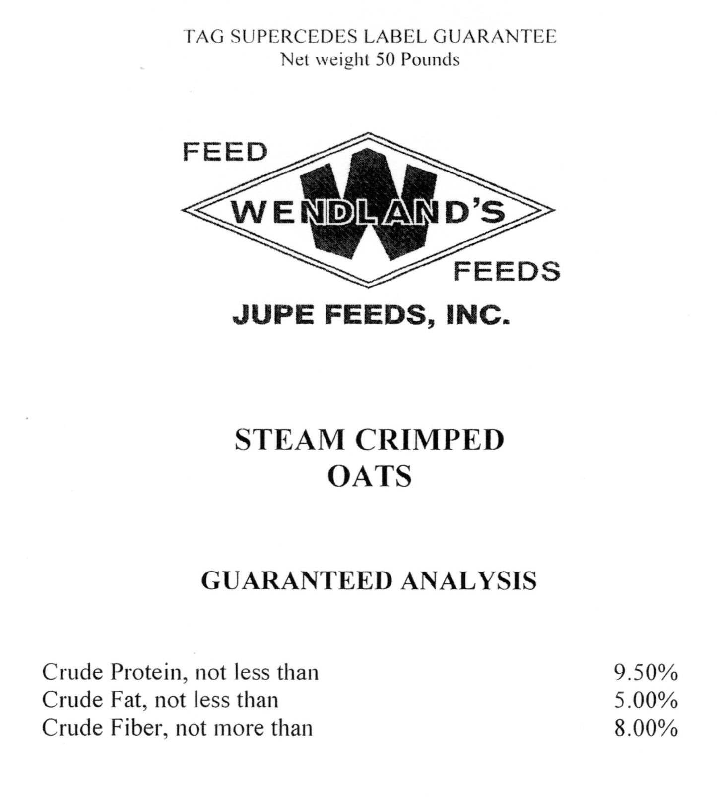 OATS STEAM CRIMPED 50# - WENDLAND'S