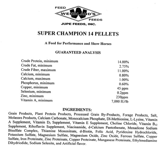 SUPER CHAMPION HORSE 14% PELLET 50# - WENDLAND'S FEED