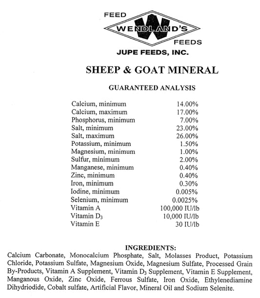 SHEEP & GOAT MINERAL 50# BAG - WENDLAND'S FEED