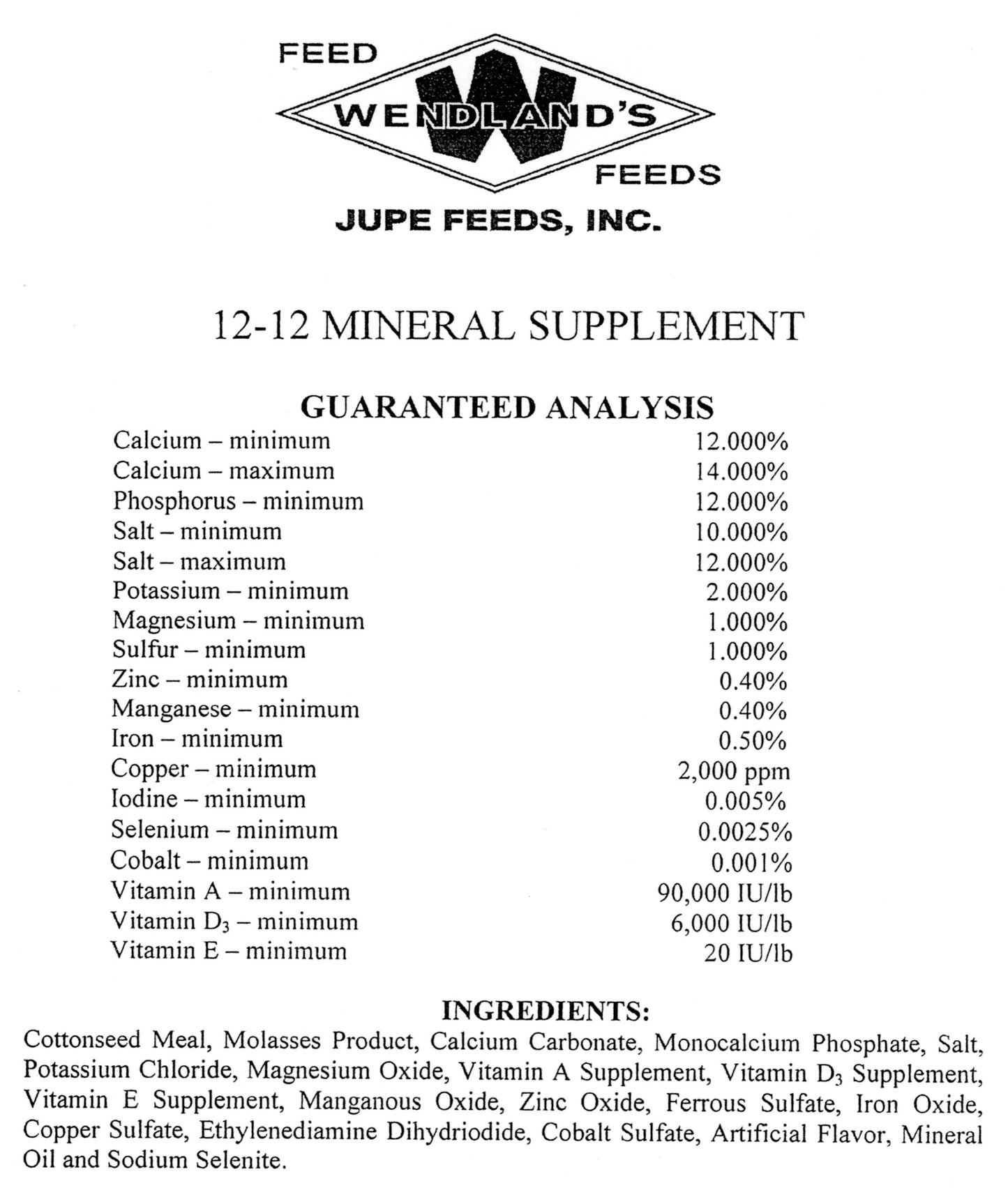 12-12 MINERAL LOOSE 50# - WENDLAND'S FEED