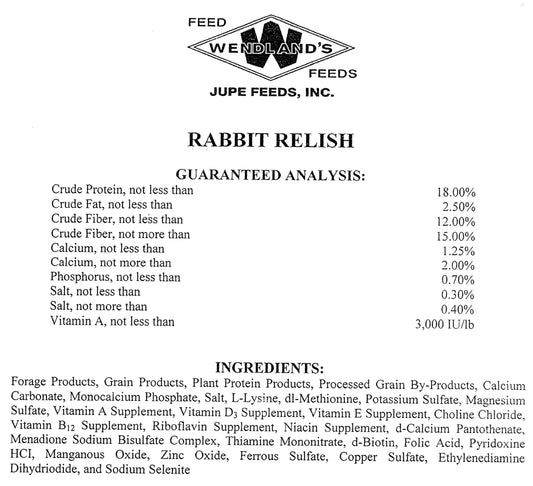 RABBIT RELISH PELLETS 18% 25# - WENDLAND'S FEED