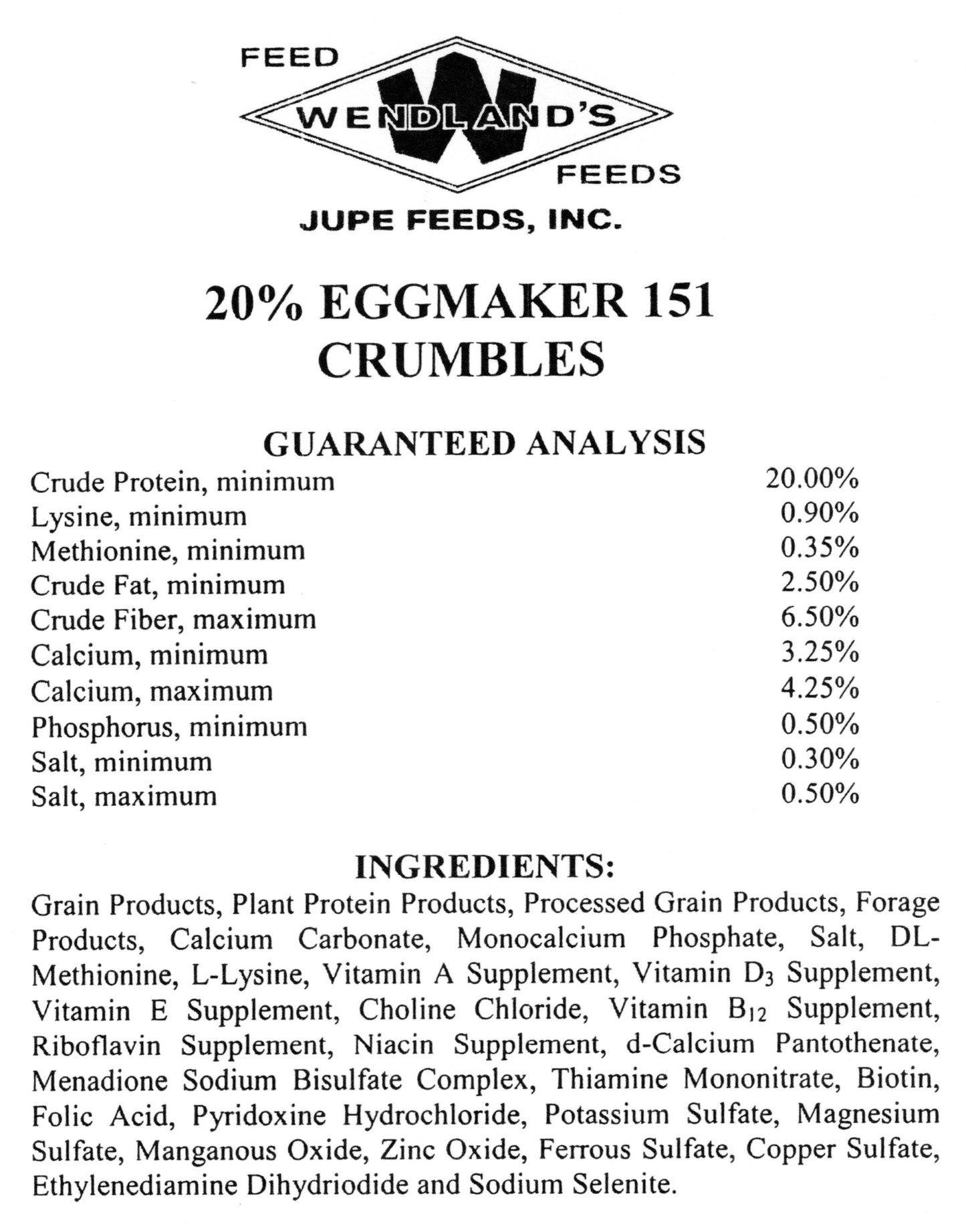 EGGMAKER LAYER CRUMBLES 20% 50# - WENDLAND'S