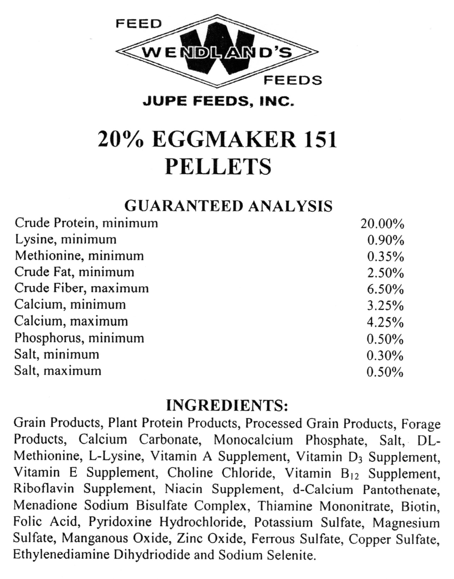 EGGMAKER LAYER PELLETS 20% 50# - WENDLAND'S FEED