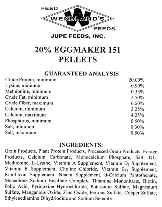 EGGMAKER LAYER PELLETS 20% 50# - WENDLAND'S FEED