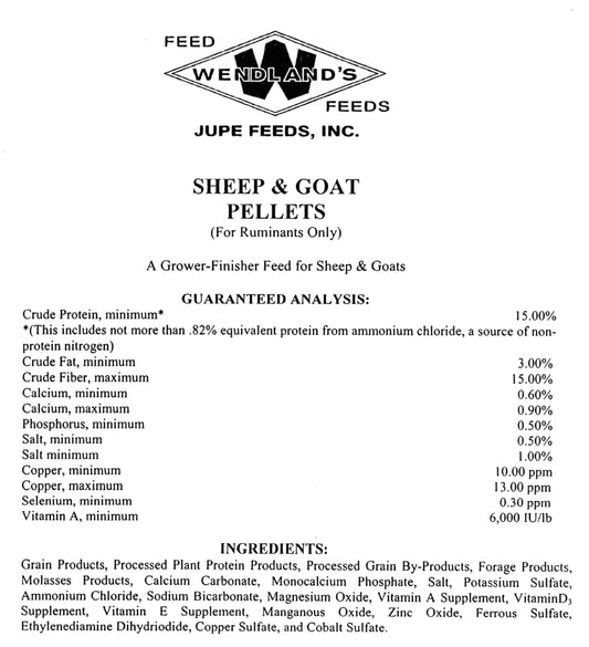 SHEEP & GOAT 15% PELLETS 50#-WENDLAND'S FEED