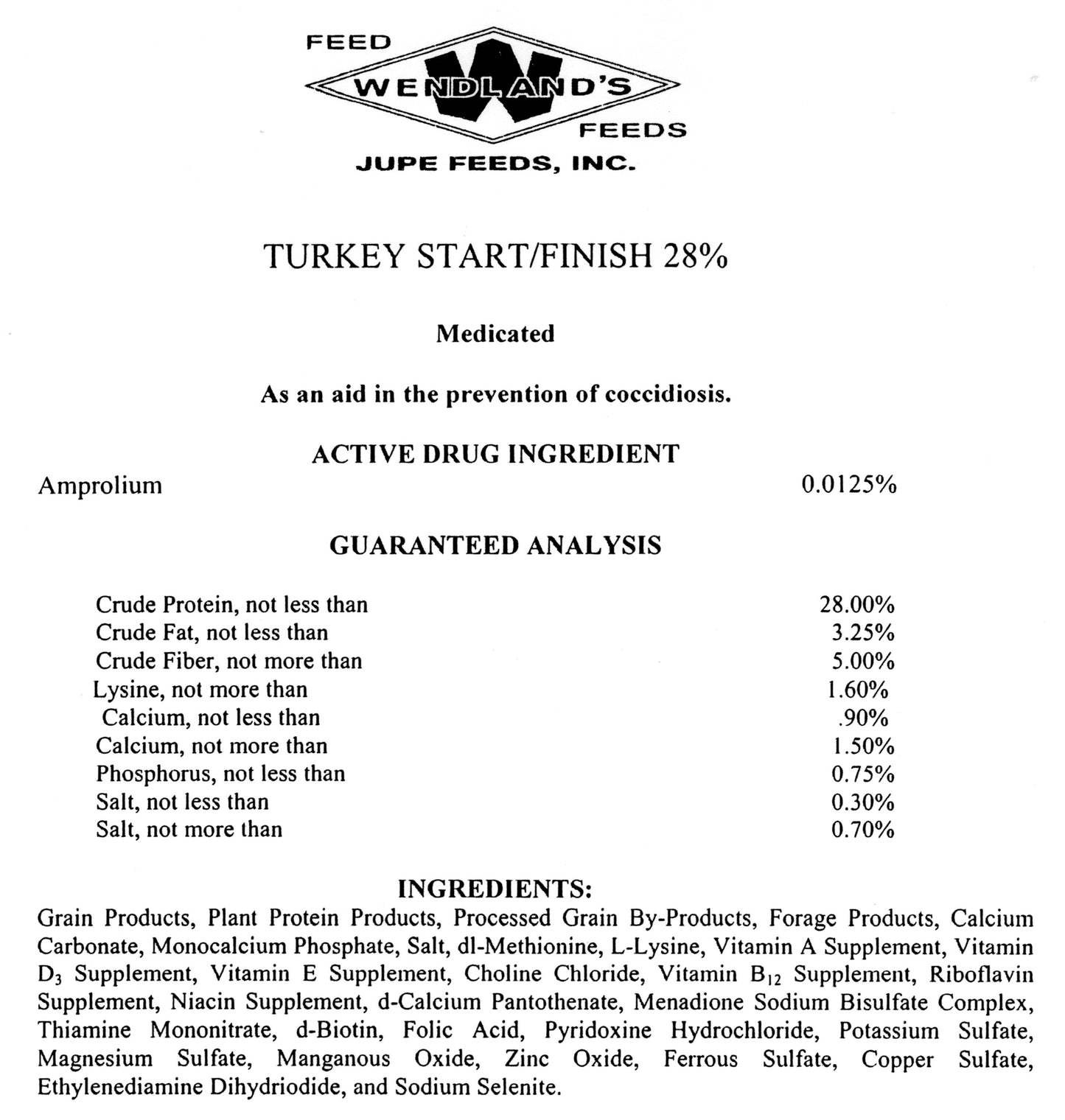 STARTER/FINISHER TURKEY CRUMBLE 28% 50# - WENDLAND'S FEED