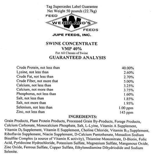 SWINE CONCENTRATE VMP 40% 50# - WENDLAND'S FEED