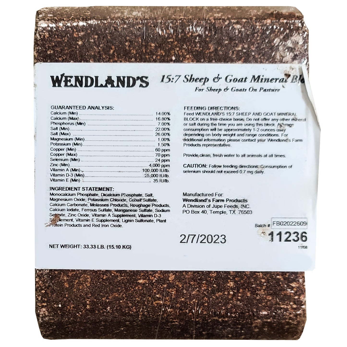 SHEEP & GOAT MINERAL BLOCK 33.3 LB - WENDLANDS