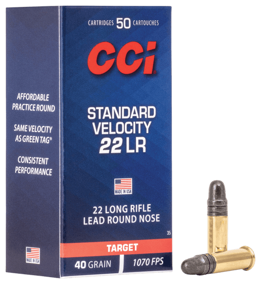 CCI Standard Velocity .22 LR 40 Grain Lead Round Nose Rimfire Ammo - 50 Rounds